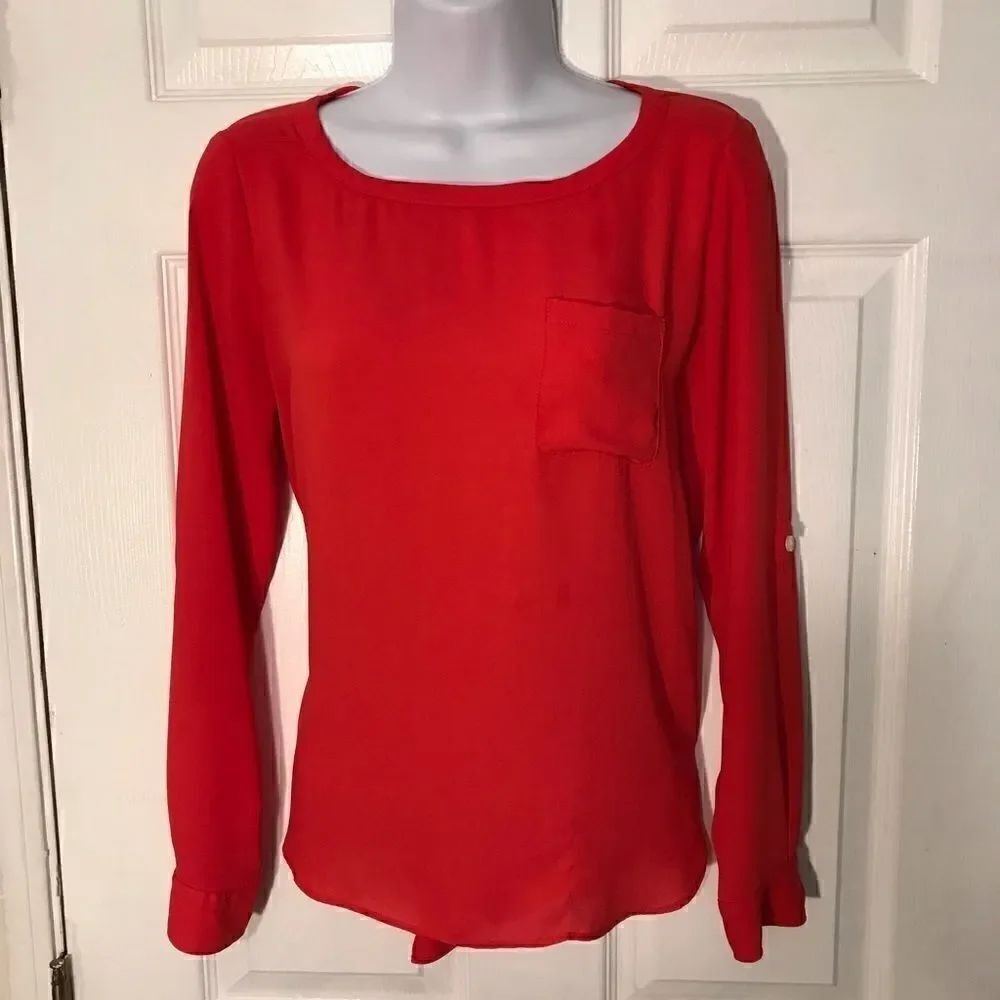 🌈Loft XSP Silky Red Long Roll Up Sleeves